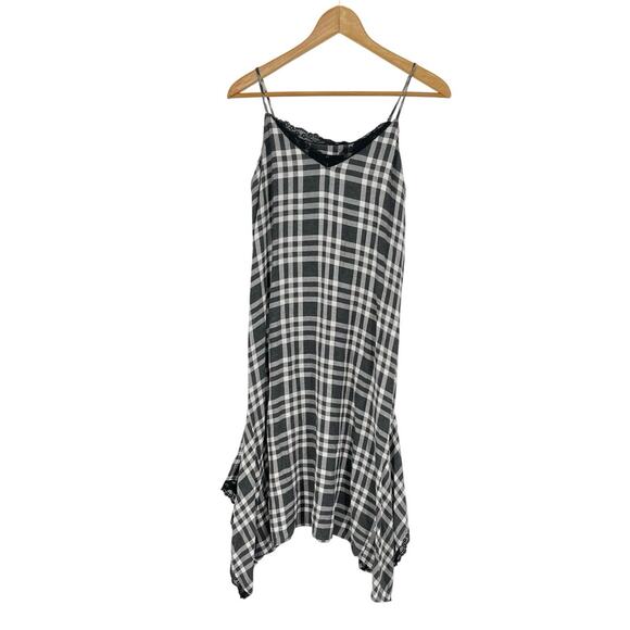 Zara Black White Gingham Lace Slit Shark-bite Hem Size S‎ Y2K Grunge Boho Punk - Picture 2 of 8